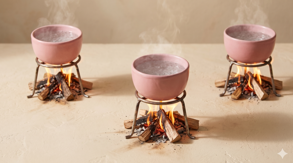 Boil water in three pots