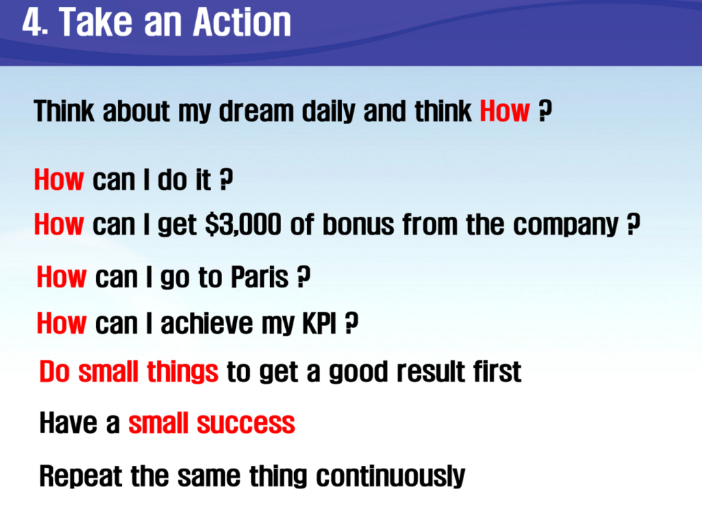 the secret to moving on to the final stage: Taking Action.